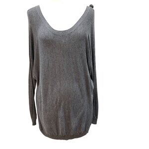 Vince Scoop Neck Vee Back Dolman Sleeve Sweater Longer Length SZ M Charcoal Grey